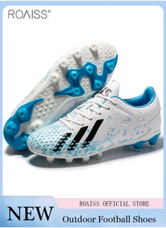 Buy Fashionable Contrasting Color Printed Low-Top Football Shoes For Children With Round Toes And Adjustable Buckles For Grass Non-Slip Long Nail Training Shoes in UAE