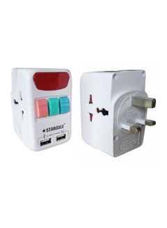 Buy 3 Way Universal Multi Power Adapter With 2Usbx2.4A 13A Uk Plug 2500W Individual Switch in UAE