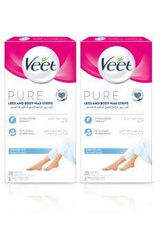 Buy Pack Of 2 Veet Pure Legs And Body Wax Strips 20 Strips in Saudi Arabia