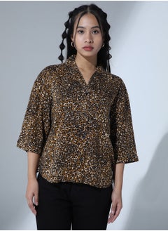 اشتري Spread Collar Classic Animal Printed Opaque Oversized Party Shirt في الامارات