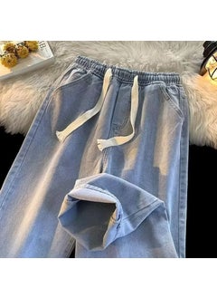 Buy 2023 Mens Loose Denim Jeans Straight Wide-Leg Dark Blue in Saudi Arabia