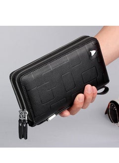 Buy M MIAOYAN Genuine Leather Men's Wallet Long Zipper Clutch Leather Geometric Mobile Phone Bag Casual Small Handbag in Saudi Arabia