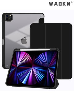 Buy Hybrid Slim Case for iPad Pro 11-inch (4th / 3rd Generation) 2022/2021 - [Built-in Pencil Holder] Shockproof Cover w/Clear Transparent Back Shell, Also Fit iPad Pro 11" 2nd Gen, with Auto Wake Black in UAE