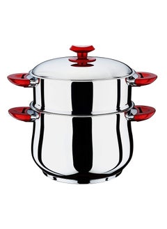 اشتري Stainless Steel Steamer Cookware Belly shape Cous Pot with Red Handle 24CM في الامارات