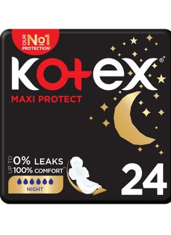 Buy Kotex Maxi Comfort & Clean Night Size Sanitary Napkins with Wings - 24 Pieces in Saudi Arabia