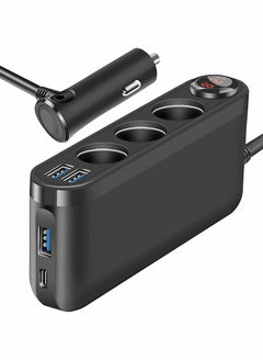 اشتري Car Charger, 200W Cigarette Lighter Splitter 3 Socket with PD3.0(20W) USB C QC3.0(18W) Car Charger, LED Display Voltage, 12V/24V Car Splitter Adapter with Extension Cord في السعودية