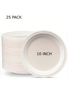 Buy 10 inch, 25 Pack Disposable Round Paper Plates | Sugarcane Paper Plates For Serving Snacks | Birthday, Wedding And Party in UAE