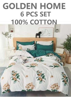 Buy 6-Piece Single Size Cotton Printed Combination Duvet Cover Set Includes 1xFitted Bedsheet 120x200+30cm, 1xDuvet/Bed Cover 160x210 cm, 2xPillowcase 55x80cm, 2xCushion Case 45x70cm Multicolour in UAE