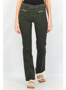 Buy Women Straight Plain Stretchable Jeans, Olive in Saudi Arabia