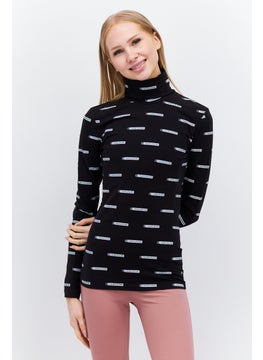 Buy Women High Neck Allover Print Long Sleeves Sweatshirts, Black in UAE