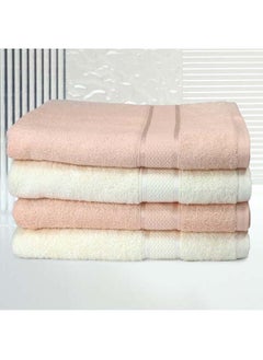 Buy 4 Piece Bathroom Towel Set Alizaya 500 GSM 100% Cotton Terry 4 Bath Towel 70x140 cm Peach & Ivory Color Quick Dry Super Absorbent in UAE