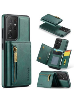 Buy CaseMe Wallet Case for Samsung Galaxy S21 Ultra DGMING Premium Leather Phone Case Back Cover Magnetic Detachable with Trifold Wallet Card Holder Pocket - Green in Egypt