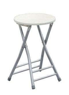 Buy Folding Stool Round Portable Folding Stool Wood Seat White in UAE