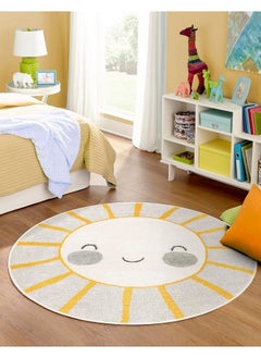 Buy Whimsy Kids Collection Area Rug Smiling Sunshine (Round 3' 3" X 3' 3" Gray Yellow) in UAE