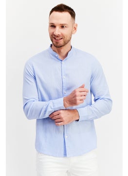 Buy Men Band Collar long Sleeves Plain Casual Shirts, Light Blue in UAE