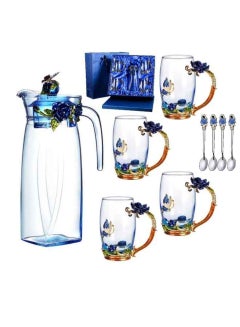 Buy Handmade Creative waterJug set 1300ml Enamel coloured water Jug with cup and Spoon-crystal gift coffee jug-tea jug set with Fancy butterfly and Flower Glass, Gift for Women Mom Wife Tea Party (Red) in UAE
