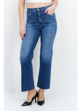 Buy Women Regular Fit Washed Stretchable Jeans, Medium Blue in Saudi Arabia