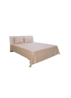 Buy Queen Bed Sheet 3pcs Set , 100% Cotton 250Tc Sateen 1cm Stripe, Size: 240x260cm + 2pc Pillowcase 50x75cm , Ivory in UAE