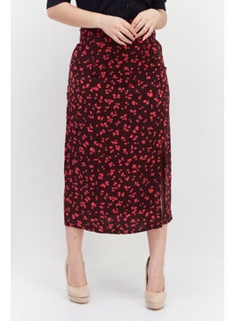 Buy Women Floral Pattern Midi Skirts, Maroon/Pink in UAE