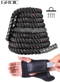 Buy 30ft Battle Rope for Exercise, Heavy Duty Fighting Training Cord for Home Gym Workouts with Wrist Bracers Sports Fixed Protection Steel Plate Protective Cuff 9m in UAE