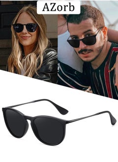 Buy Polarized Sunglasses Women Men Round Metal Frame Classic Retro Designer Sun Glassess for Ladies Men's Oval Sunglass UV Protection Shades Black in Saudi Arabia