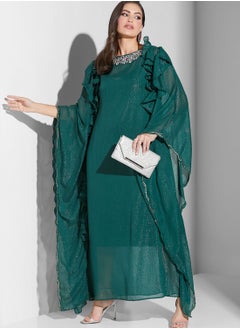 Buy Ruffle Embellished Cape Sleeve Dress in UAE