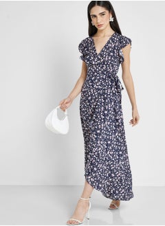 Buy Ruffle Sleeve Printed Dress in UAE