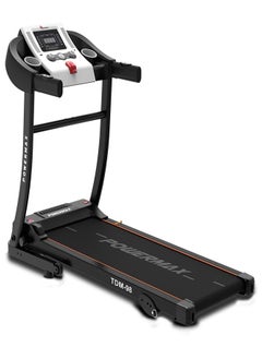 Buy PowerMax Fitness TDM-98 (4.0HP Peak) Foldable Motorized Treadmill for Home 100 kg Weight, Max Speed-10kmph, Preset Programs, HR Sensors, AUX with Volume +/- keys for Inbuilt Speaker, USB, LED Display in UAE