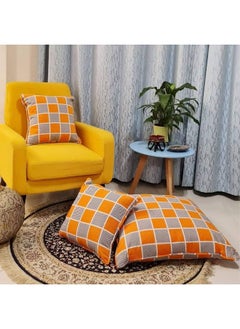 اشتري Pack of 3 Throw Floor & Sofa Cushions with Cushion Covers - Modern & Decorative Patterns - For Room, Bed Room, Living Room - 02 Sofa Cushions 45X45 Cm + 01 Floor Cushion 70X70 Cm (Design 1) في الامارات