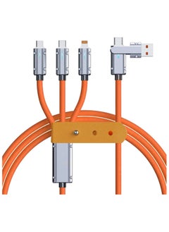 اشتري Here's the translation in Arabic:  "كابل شحن متعدد 5 في 1 USB A/C بطول 4.4 قدم من السلك الثقيل مصنوع من السبائك الزنكية والسيليكون الناعم متوافق مع جميع الأجهزة للشحن السريع USB A/C باللون البرتقالي" في السعودية