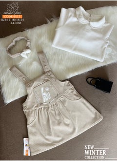 Buy Senior Gentle Girls Velvet Ribbed Dress with Embroidery on Chest and Off White Bodysuit in Egypt