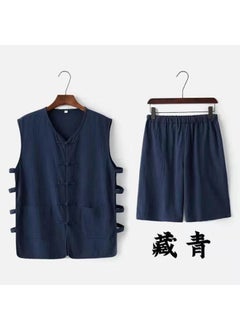 اشتري Traditional Chinese Vest Set for Men SummerNavy blue suit Navy blue suit في الامارات