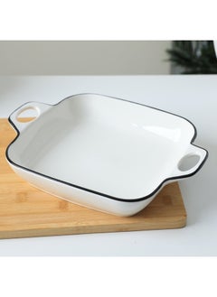 Buy Kelia Ceramic Square Serving Bowl|White|Porcelain|Colored Rim, With Handle, Food Safe|30 L x 23.3 W x 6.5 H in UAE