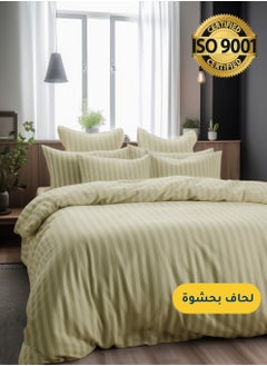 Buy Microfiber Hotel Comforter Sets, Fits 120 cm x 200 cm Size Bed, Duvet Filling Included, 5 Pcs Single Size, Hotel Stripe Pattern in Saudi Arabia