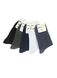 Buy 5-Piece Breathable Casual Long Socks Set Blue/Black/Grey in Saudi Arabia