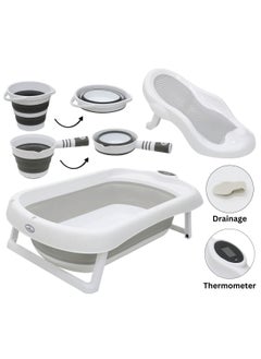 Buy 5 In 1 Safe And Comfort Baby Bath Tub With Two Buckets And Thermometer Easy To Clean in UAE