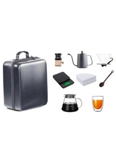 Buy Set of Travel Coffee Gift Set with Goose Neck Kettle Digital Scale Double Walled Glass Mug Glass Server Manual Grinder Glass Dipper 100 pcs Paper Filter and Scope for Drip Coffee TS-05 in UAE