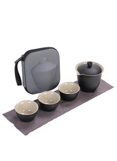 Buy 1 Pot And 3 Cups Of Travel Tea Set Lid Bowl-Black in Saudi Arabia