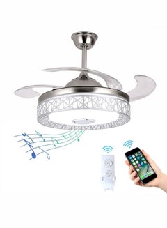 Buy 42-inch Bluetooth audio fan light, simple fan light with remote control and mobile phone remote control, pure copper silent inverter motor with headwind (silver ) in UAE