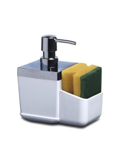 Buy Toskana soap dispenser with sponge holder plastic for kitchen and bathroom 15 8.5 19.5 cm white in Egypt