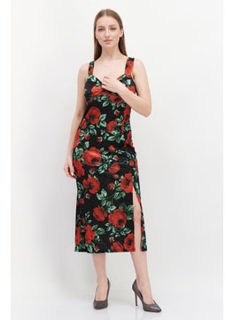 Buy Women Floral Print Midi Dress, Black Combo in Saudi Arabia