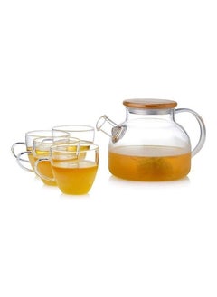 اشتري 5-Piece Heat Resistant Glass Teapot Set Stovetop And Microwave Safe Heat Resistant Glass Borosilicate Teapot Glass Kettle With Removable Filter Spout For Loose Leaf Tea And Blooming Tea في الامارات