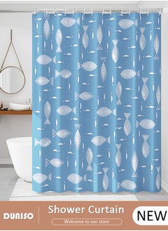 Buy PEVA Shower Curtain Non Perforated  Waterproof, Anti Mold Curtain For Bathroom With Hooks 180CM*180CM ,White Fishs Printed in UAE