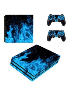 اشتري 3-Piece Fire Printed Skin Sticker For DUALSHOCK 4 Wireless Controller And Console - Blue/Black في السعودية