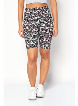 Buy Women Floral Print Pull On Short, Black Combo in UAE