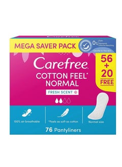 Buy Carefree Women's Daily Pads, Cotton Feel, Refreshing Fragrance, Regular Size - 56 + 20 Pads in Saudi Arabia
