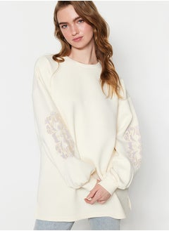 Buy Ecru Sleeve Embroidery Detail Scuba Knitted Sweatshirt TCTSS23UK00042 in Egypt