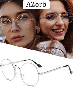 Buy Metal Round Blue Light Glasses for Men Women Spring Hinge Eyeglasses Anti Blue Light Blocking Eye Glasses Computer Gaming Reading Glasses for Men Ladies Anti UV Radiation Eyewear Clear Lens Eyeglass in Saudi Arabia