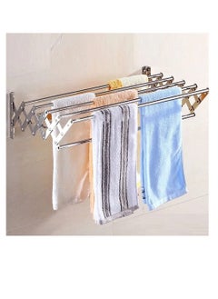 Buy Wall Mounted Clothes Airer Laundry Drying Rack, Washing Line Space Saving Folding Adjustable Stainless Steel Towel Rail Bar Drying Racks 60cm in UAE