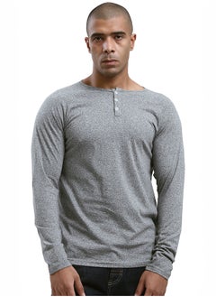 Buy Heather Grey Buttoned Summer Henley Shirt in Egypt